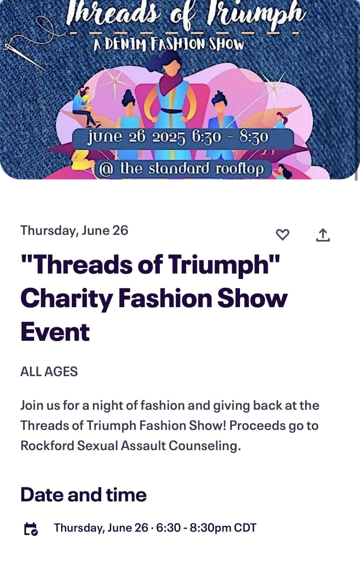 "Triumphal threads" Charity Fashion Show events poster